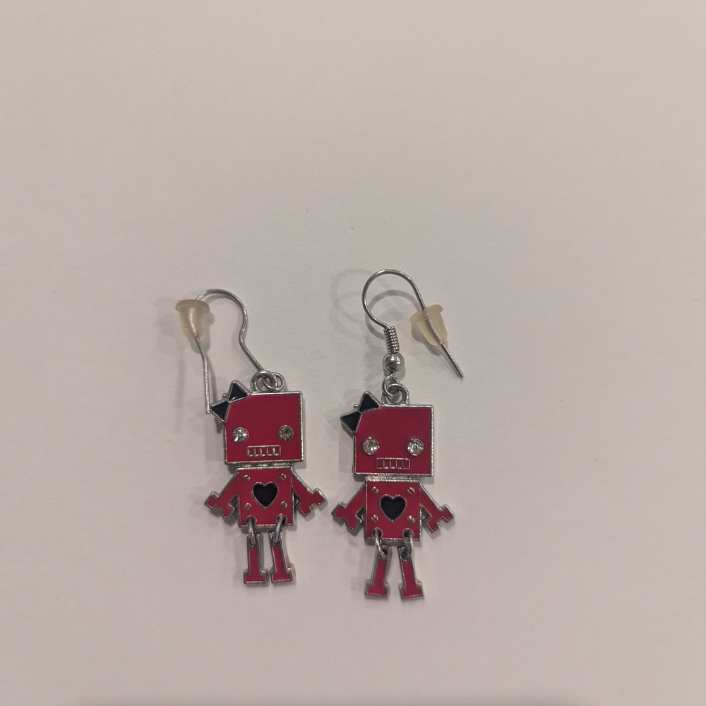 Source Unknown Red Robot Earrings